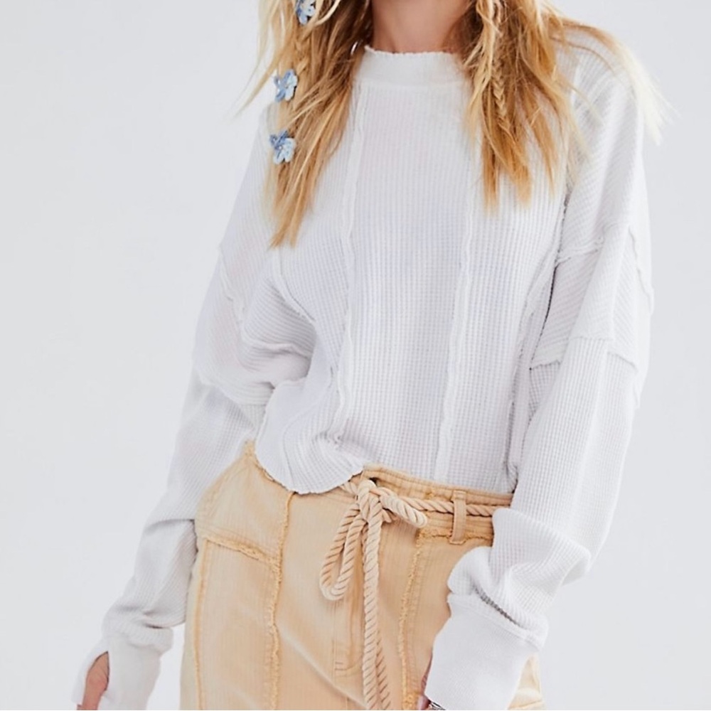 Free People Izzy Thermal Long Sleeve Top White Size XS